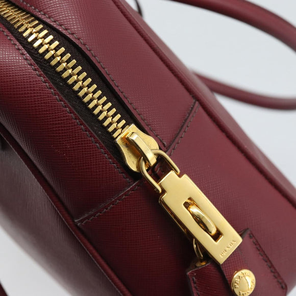 PRADA Hand Bag Safiano Leather Red Gold Auth 190179A
