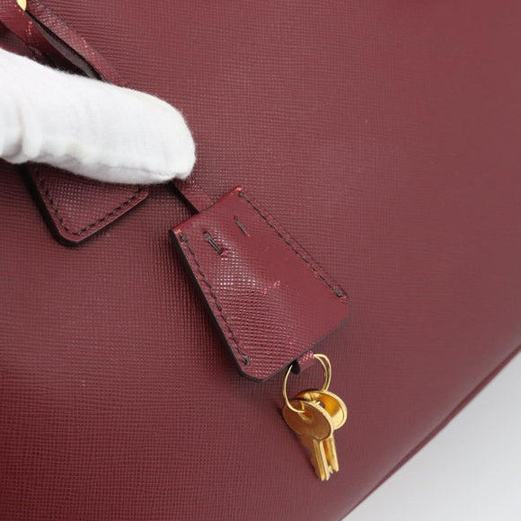 PRADA Hand Bag Safiano Leather Red Gold Auth 190179A