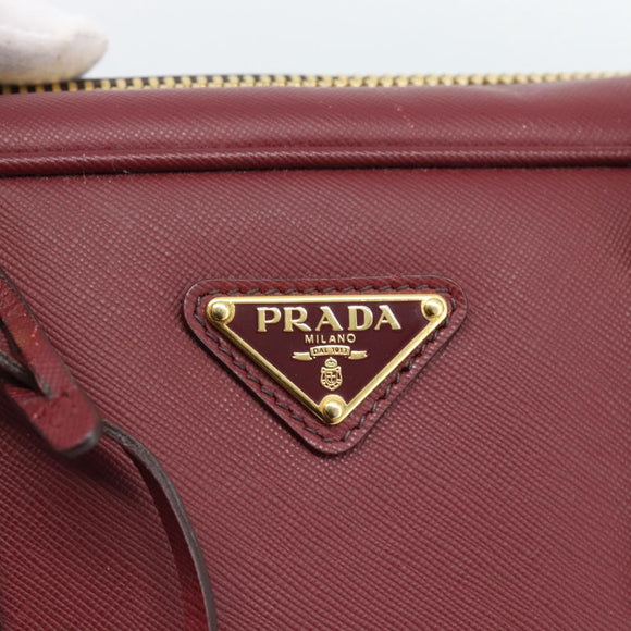 PRADA Hand Bag Safiano Leather Red Gold Auth 190179A
