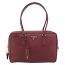 PRADA Hand Bag Safiano Leather Red Gold Auth 190179A-13