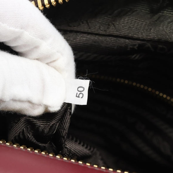 PRADA Hand Bag Safiano Leather Red Gold Auth 190179A