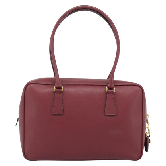 PRADA Hand Bag Safiano Leather Red Gold Auth 190179A