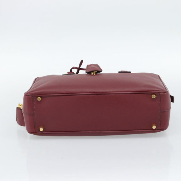 PRADA Hand Bag Safiano Leather Red Gold Auth 190179A