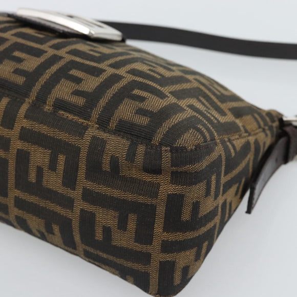 FENDI Zucca Canvas Mamma Baguette Schoudertas Zwart Bruin Auth 190180SAV