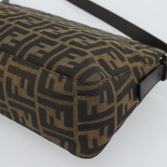 FENDI Zucca Canvas Mamma Baguette Schoudertas Zwart Bruin Auth 190180SAV