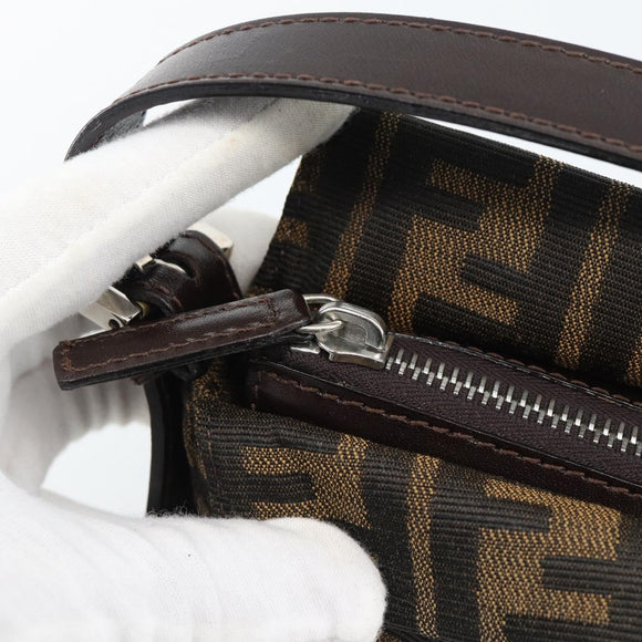 FENDI Zucca Canvas Mamma Baguette Schoudertas Zwart Bruin Auth 190180SAV