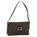 FENDI Zucca Canvas Mamma Baguette Schoudertas Zwart Bruin Auth 190180SAV-1