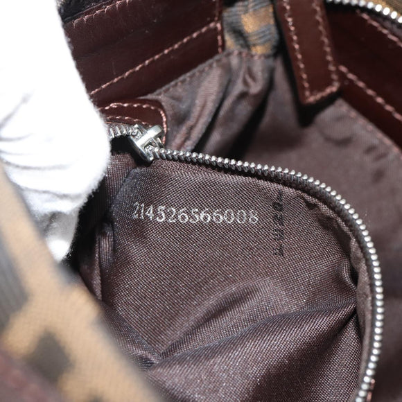 FENDI Zucca Canvas Mamma Baguette Schoudertas Zwart Bruin Auth 190180SAV