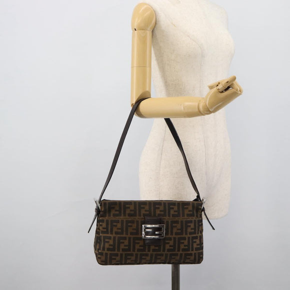 FENDI Zucca Canvas Mamma Baguette Schoudertas Zwart Bruin Auth 190180SAV