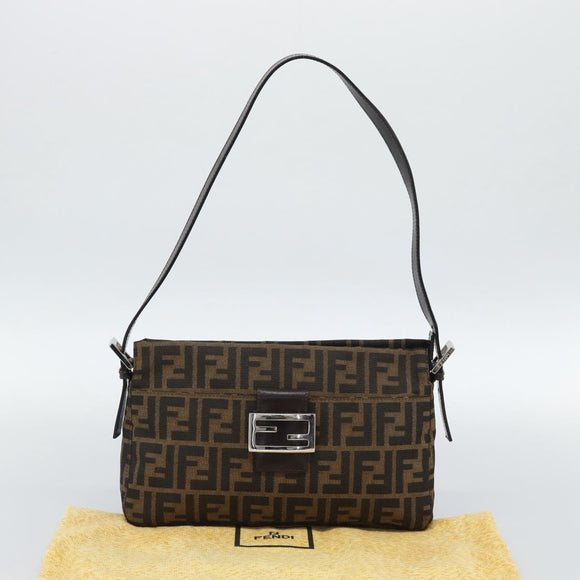 FENDI Zucca Canvas Mamma Baguette Schoudertas Zwart Bruin Auth 190180SAV