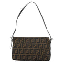 FENDI Zucca Canvas Mamma Baguette Schoudertas Zwart Bruin Auth 190180SAV-2