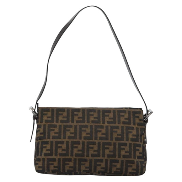 FENDI Zucca Canvas Mamma Baguette Schoudertas Zwart Bruin Auth 190180SAV