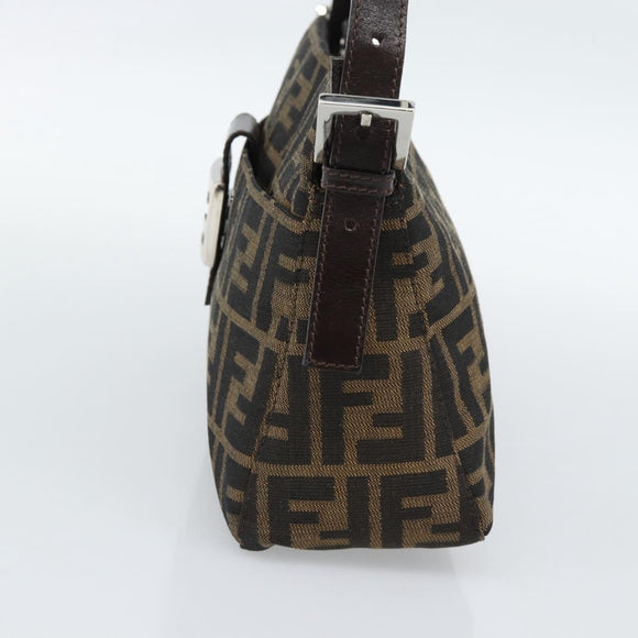 FENDI Zucca Canvas Mamma Baguette Schoudertas Zwart Bruin Auth 190180SAV