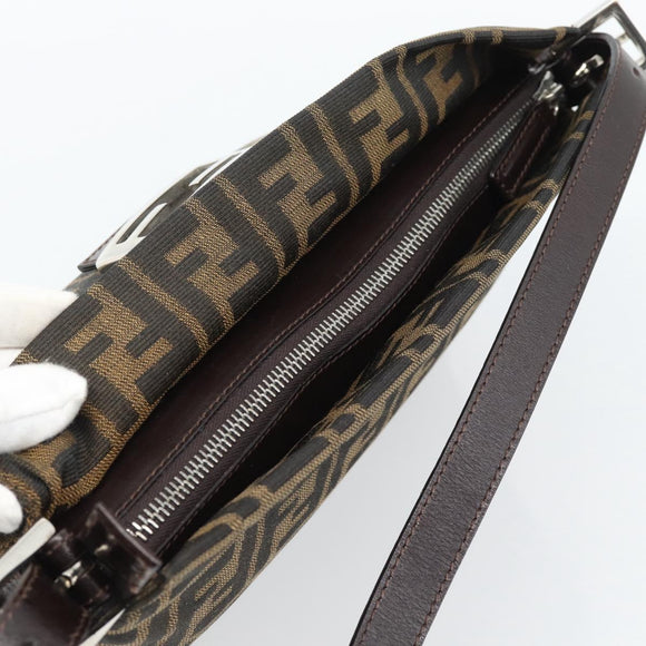 FENDI Zucca Canvas Mamma Baguette Schoudertas Zwart Bruin Auth 190180SAV