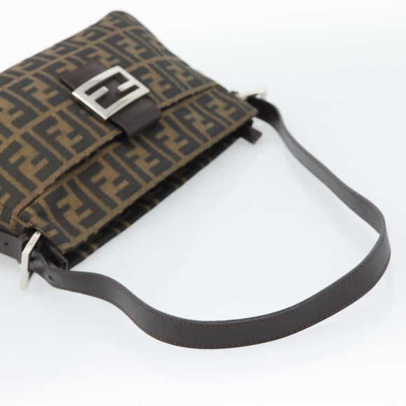 FENDI Zucca Canvas Mamma Baguette Schoudertas Zwart Bruin Auth 190180SAV