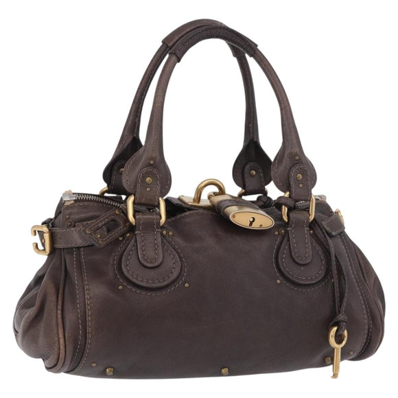 Chloe Paddington Hand Bag Leather Brown Gold Silver Auth 190182SAV