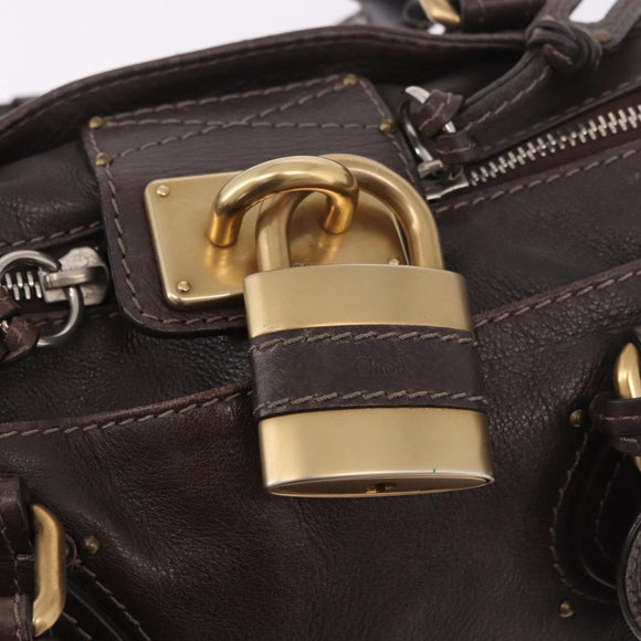 Chloe Paddington Hand Bag Leather Brown Gold Silver Auth 190182SAV