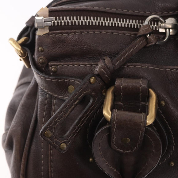 Chloe Paddington Hand Bag Leather Brown Gold Silver Auth 190182SAV