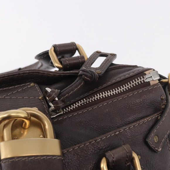 Chloe Paddington Hand Bag Leather Brown Gold Silver Auth 190182SAV