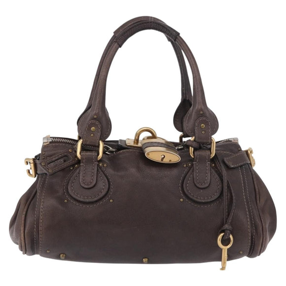 Chloe Paddington Hand Bag Leather Brown Gold Silver Auth 190182SAV
