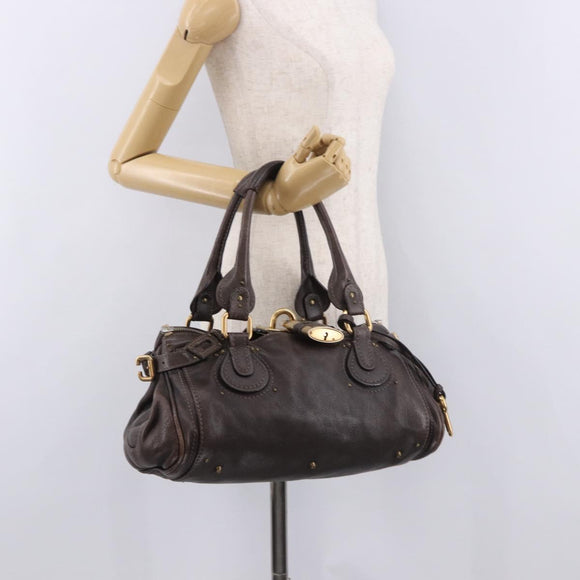 Chloe Paddington Hand Bag Leather Brown Gold Silver Auth 190182SAV