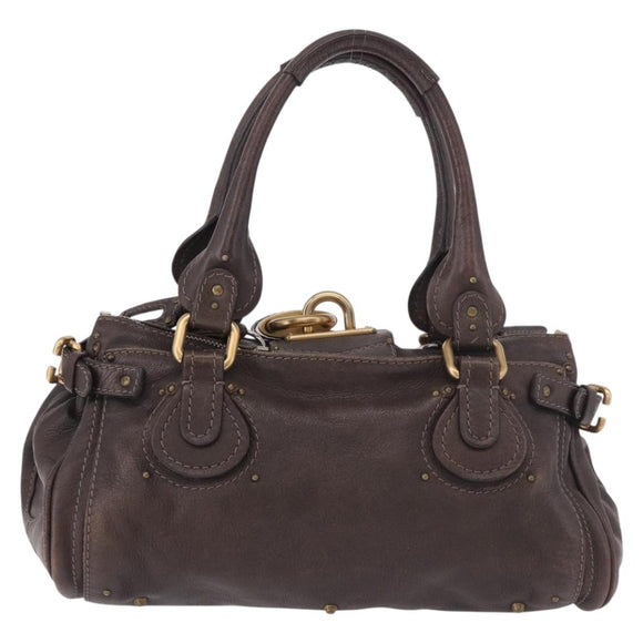 Chloe Paddington Hand Bag Leather Brown Gold Silver Auth 190182SAV