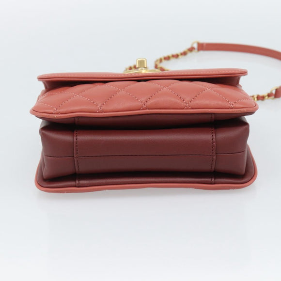 CHANEL Matelasse Ketting Schoudertas Lamsleer Roze Goud CC Auth 190185SAM