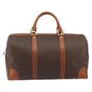 CELINE Macadam Canvas Boston Bag PVC Leather Brown Gold Auth 190187A-2