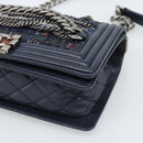 CHANEL Boy Chanel Chain Shoulder Bag Denim Blue Silver CC Auth 190194SAM-8