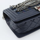 CHANEL Boy Chanel Chain Shoulder Bag Denim Blue Silver CC Auth 190194SAM-15