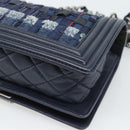 CHANEL Boy Chanel Chain Shoulder Bag Denim Blue Silver CC Auth 190194SAM-16