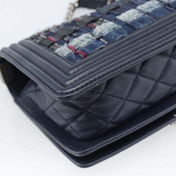 CHANEL Boy Chanel Chain Shoulder Bag Denim Blue Silver CC Auth 190194SAM