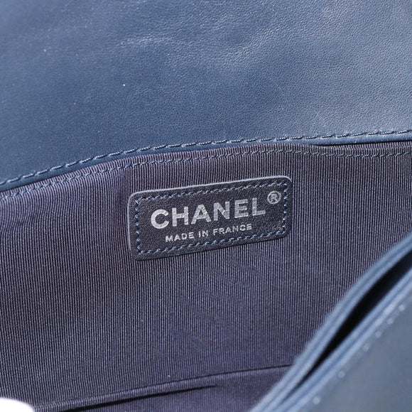 CHANEL Boy Chanel Chain Shoulder Bag Denim Blue Silver CC Auth 190194SAM
