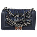 CHANEL Boy Chanel Chain Shoulder Bag Denim Blue Silver CC Auth 190194SAM-13