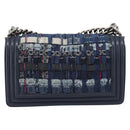 CHANEL Boy Chanel Chain Shoulder Bag Denim Blue Silver CC Auth 190194SAM-2