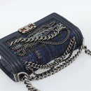 CHANEL Boy Chanel Chain Shoulder Bag Denim Blue Silver CC Auth 190194SAM-6