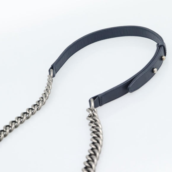 CHANEL Boy Chanel Chain Shoulder Bag Denim Blue Silver CC Auth 190194SAM