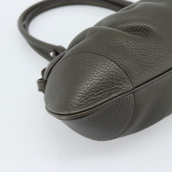 Salvatore Ferragamo Gancini Tote Bag Leather Khaki Silver Auth 190197A