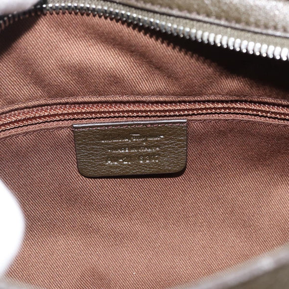 Salvatore Ferragamo Gancini Tote Bag Leather Khaki Silver Auth 190197A