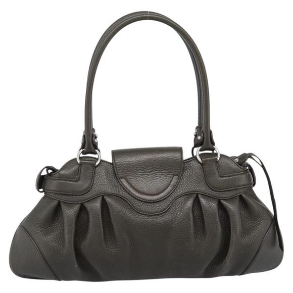 Salvatore Ferragamo Gancini Tote Bag Leather Khaki Silver Auth 190197A