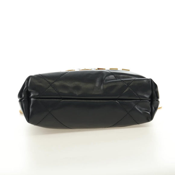 CHANEL CHANEL22 Chain Hand Bag Lamb Skin Black Gold CC Auth 190198SAM
