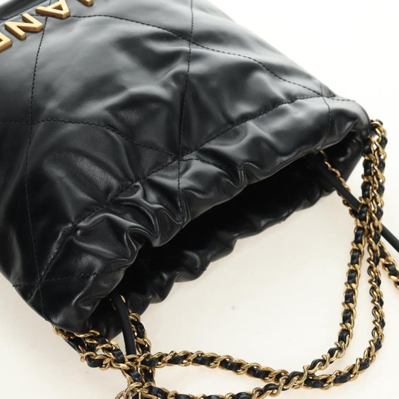 CHANEL CHANEL22 Chain Hand Bag Lamb Skin Black Gold CC Auth 190198SAM