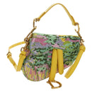 Christian Dior Micro Saddle Hand Bag Canvas Beads 2way Green Gold Auth 190200SAM-1