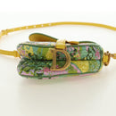 Christian Dior Micro Saddle Hand Bag Canvas Beads 2way Green Gold Auth 190200SAM-5