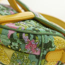 Christian Dior Micro Saddle Hand Bag Canvas Beads 2way Green Gold Auth 190200SAM-19