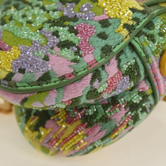 Christian Dior Micro Saddle Hand Bag Canvas Beads 2way Green Gold Auth 190200SAM
