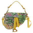 Christian Dior Micro Saddle Hand Bag Canvas Beads 2way Green Gold Auth 190200SAM-13