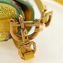 Christian Dior Micro Saddle Hand Bag Canvas Beads 2way Green Gold Auth 190200SAM-23