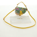 Christian Dior Micro Saddle Hand Bag Canvas Beads 2way Green Gold Auth 190200SAM-12