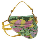 Christian Dior Micro Saddle Hand Bag Canvas Beads 2way Green Gold Auth 190200SAM-2